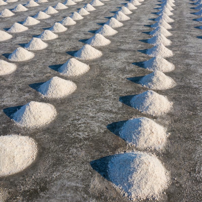 Aerial view of Salt in salt farm ready for harvest, Thailand.